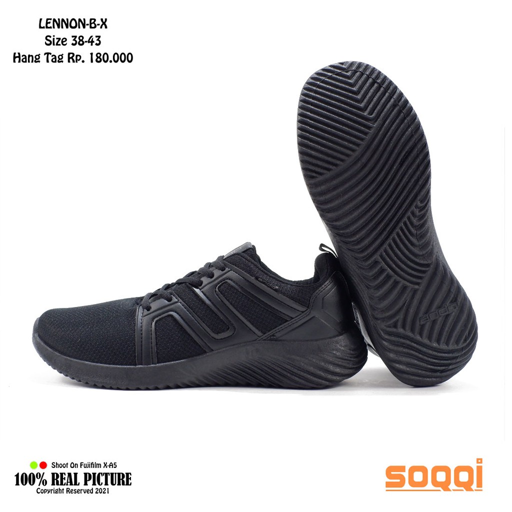 Sepatu pria tali warna hitam putih original sneakers bertali cowok laki-laki dewasa brand Ando Lennon model running olahraga jogging promo keren cod murah 38-43