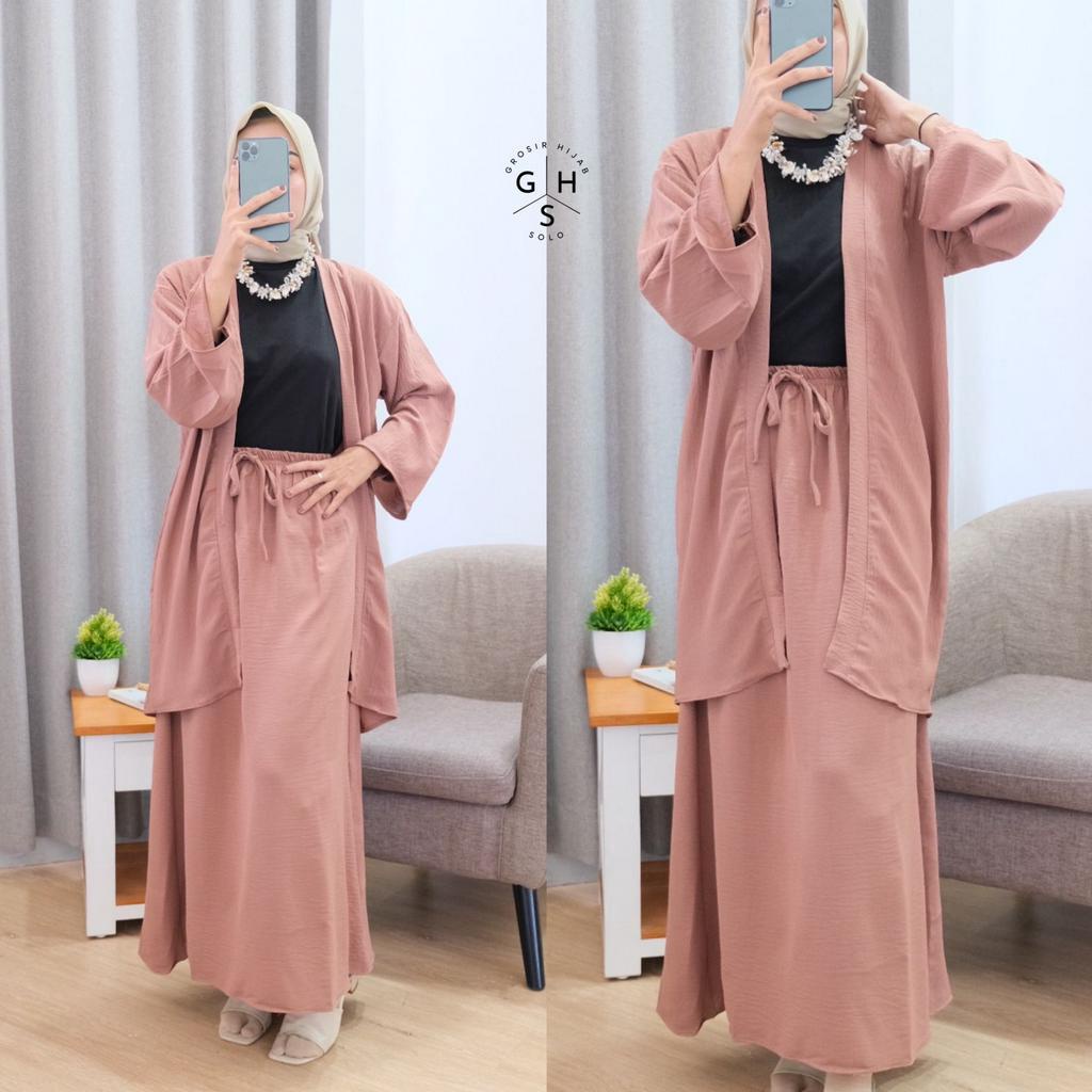 (KJI) ONE SET ALESHA LONG CARDI OVERSIZE DAILY SET ROK CRINCLE AIRFLOW