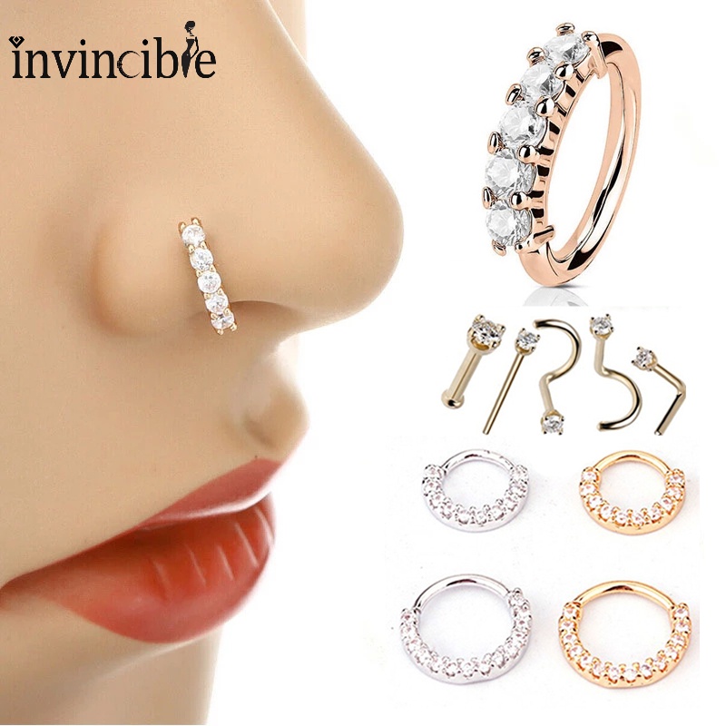 1 Pasang / Set Cincin Hoop Tindik Hidung Palsu Bahan Stainless Steel Warna-Warni Untuk Pria Dan Wanita