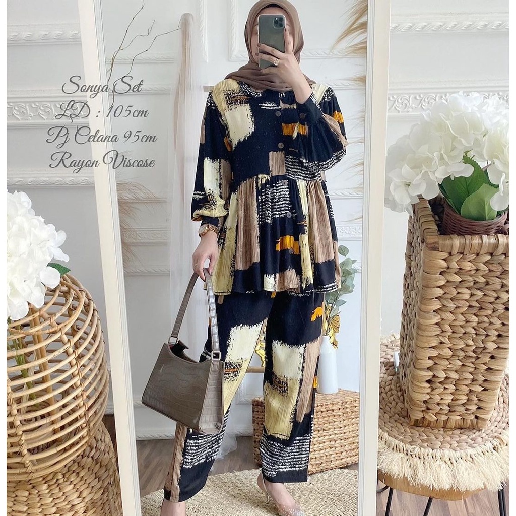 One set Rayon Premium Setelan Piyama Motif Terbaru-Sonya Set
