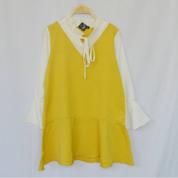 TOP BEST SELLER Aghni Ruffle Tunik Yellow - baju korea wanita - baju wanita bahan
