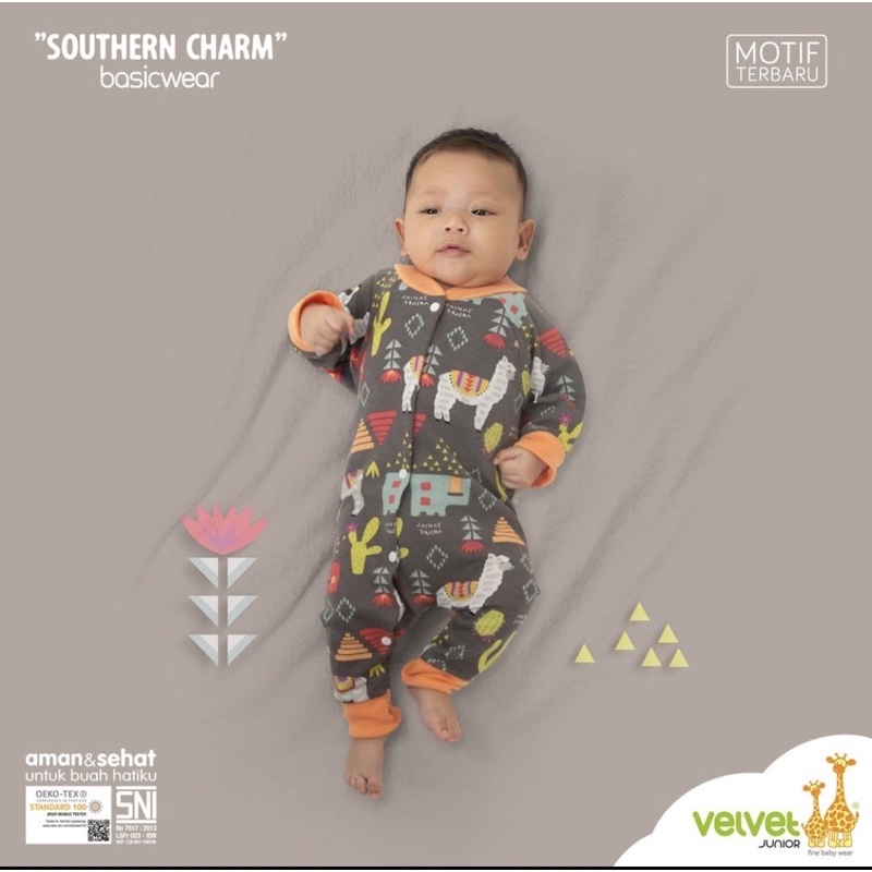 Jumsuit Bayi Buka &amp; Tutup Kaki NB Velvet Junior / Baju Bayi Laki Laki &amp; Perempuan