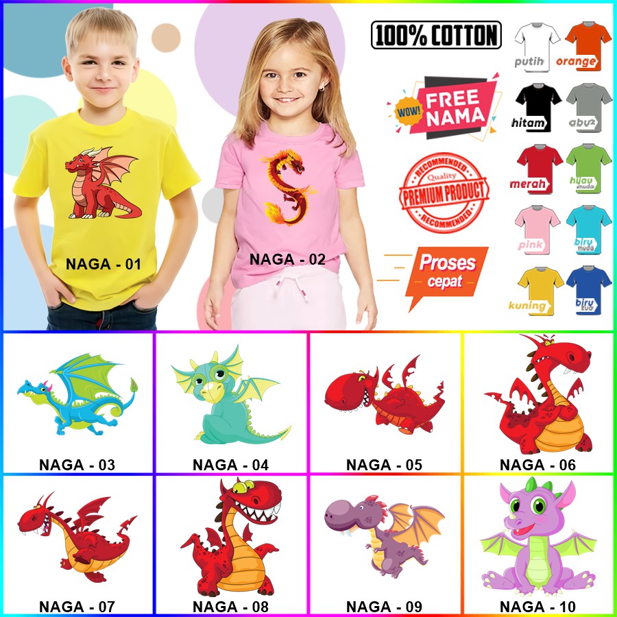 Baju Kaos ANAK DAN DEWASA DRAGON NAGA COUPLE (FREE NAMA)