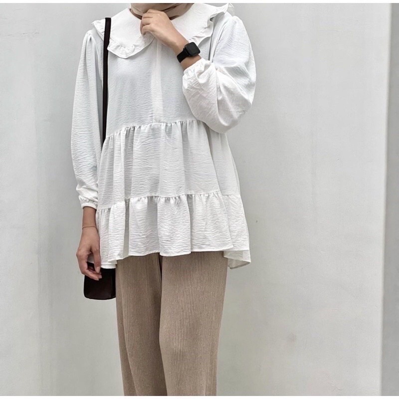 IL - ALENSA BLOUSE CREPE / ATASAN WANITA KRAH KUPU RUFFLE SUSUN