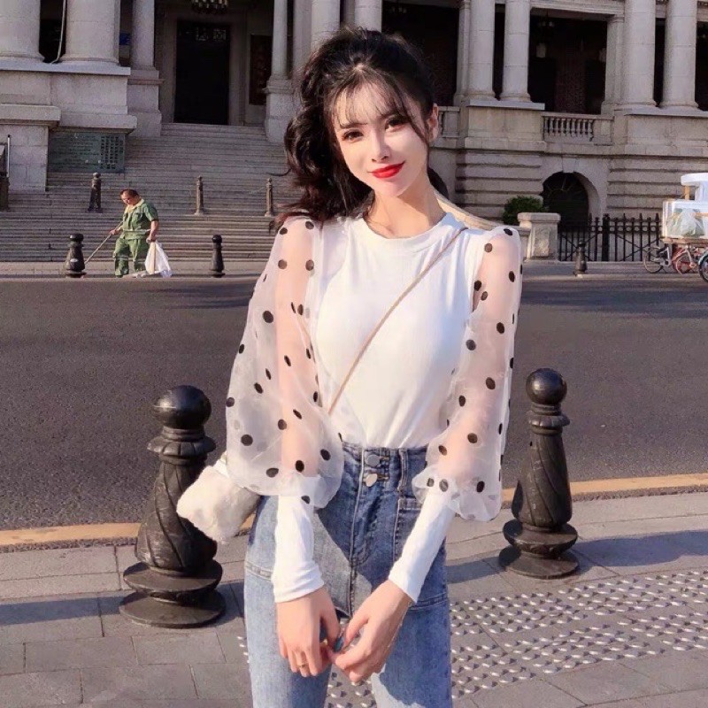 Atasan rajut polkadot balon