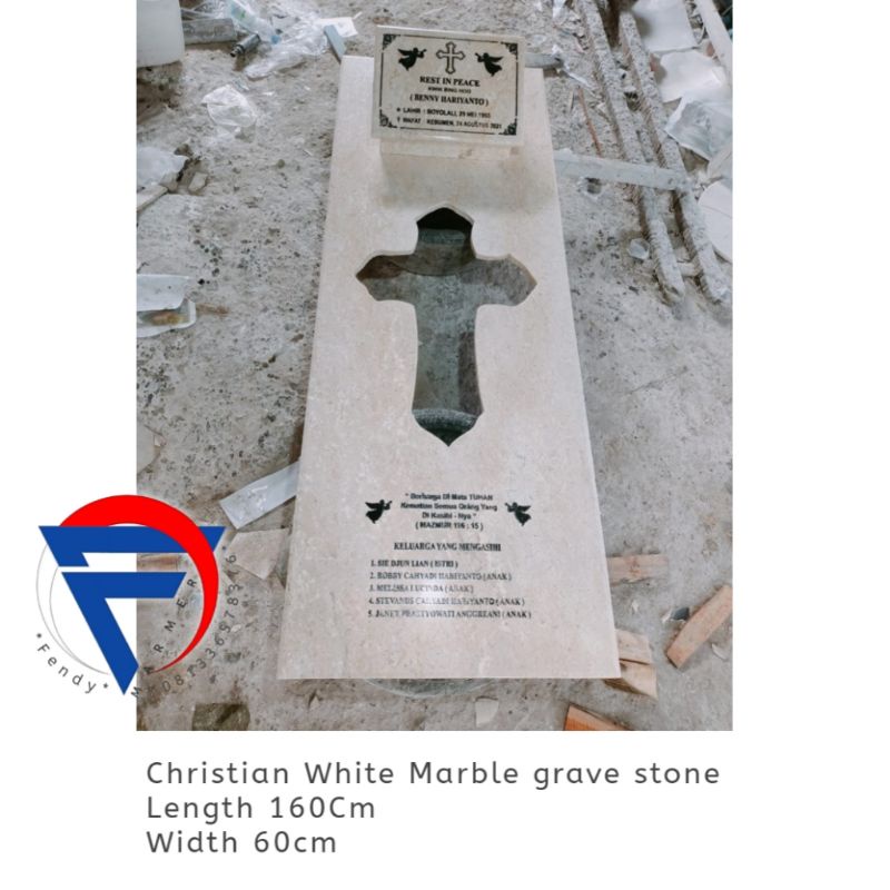 Kijinga.n makam kristen batu marmer putih