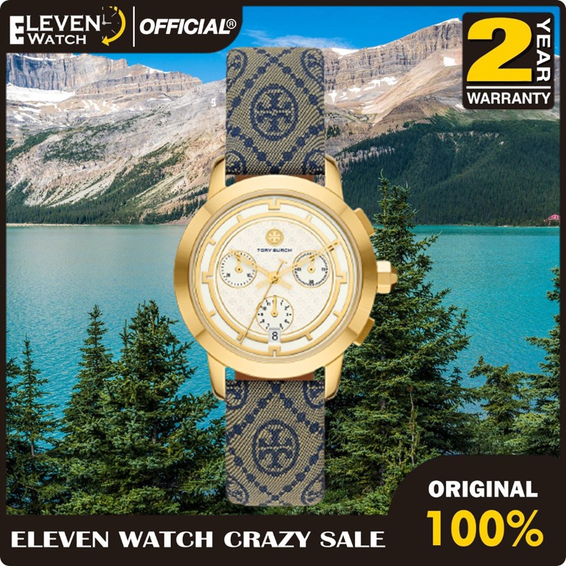 [Promo] Jam Tangan Wanita Tory Burch TBW1035 / TBW 1035 T Monogram Navy/Gold-Tone Stainless Steel  G