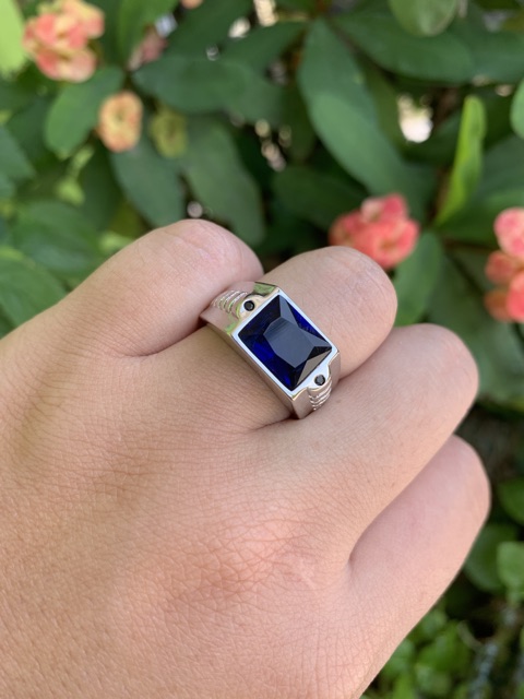 Cincin Pria Perak Blue Saphire / Safir Biru Model Modern Minimalis Kantoran