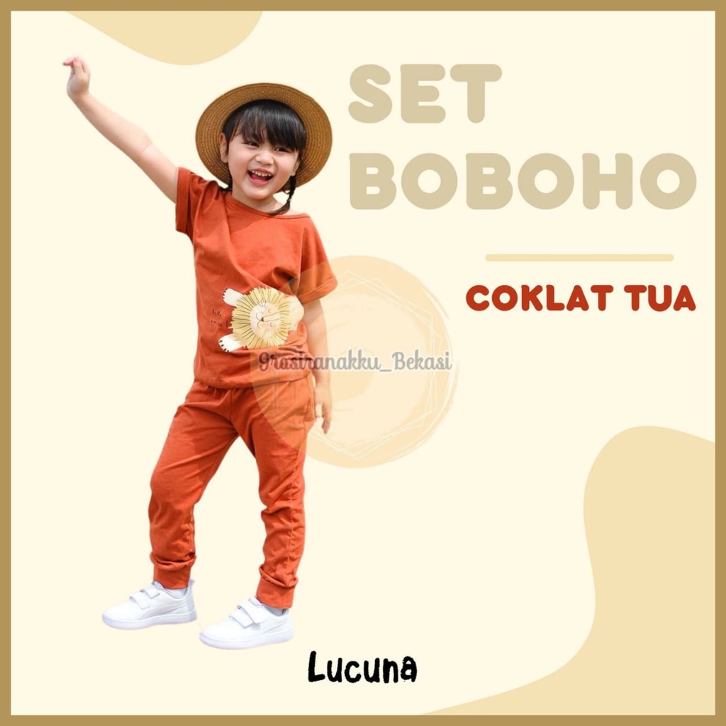 Setelan Anak Unisex Boboho Lucuna  Warna Coklat Tua Size 1-5 Thn