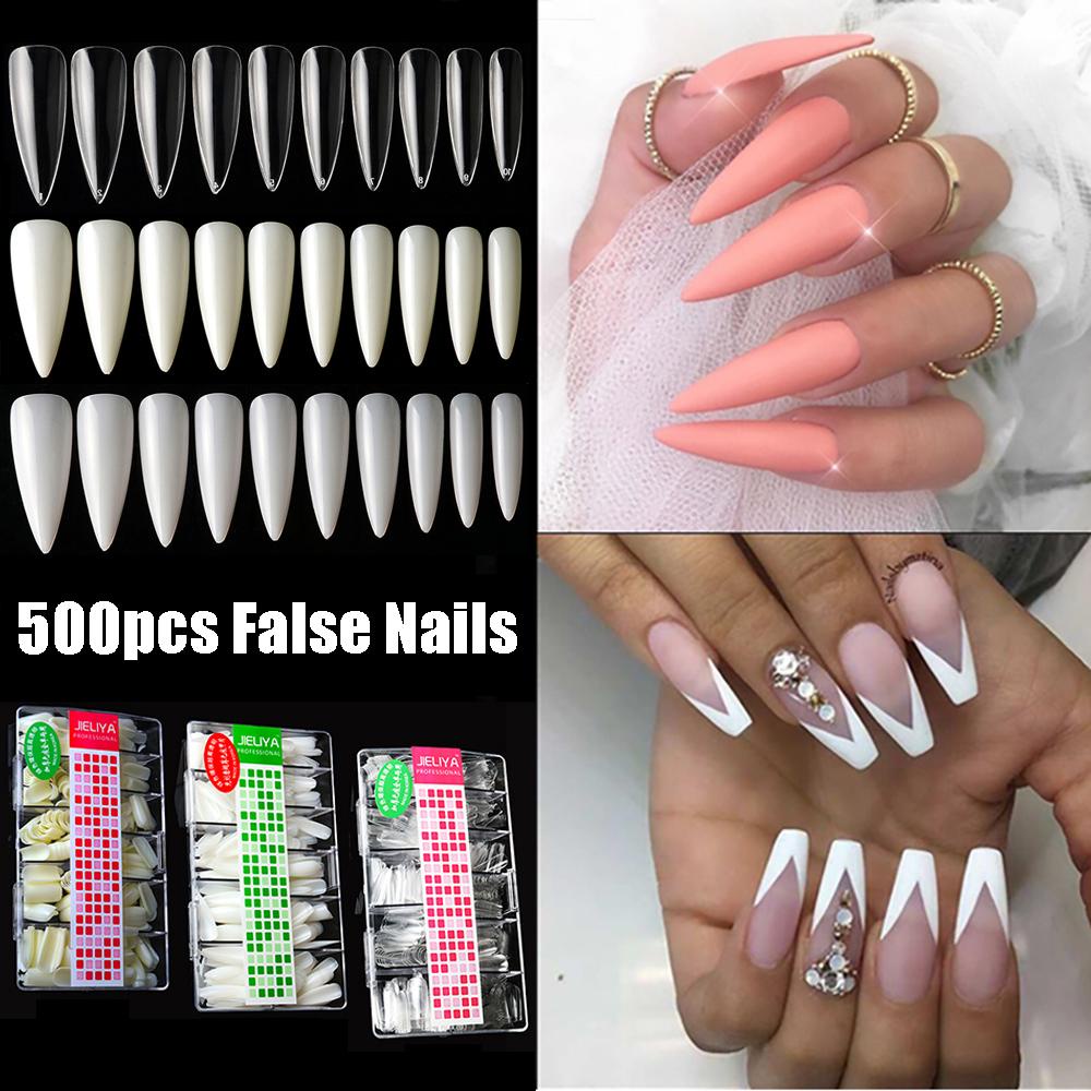 Agustina Nail Art Tips 500pcs Seamless Half Cover Press On Full Cover French Kuku Palsu