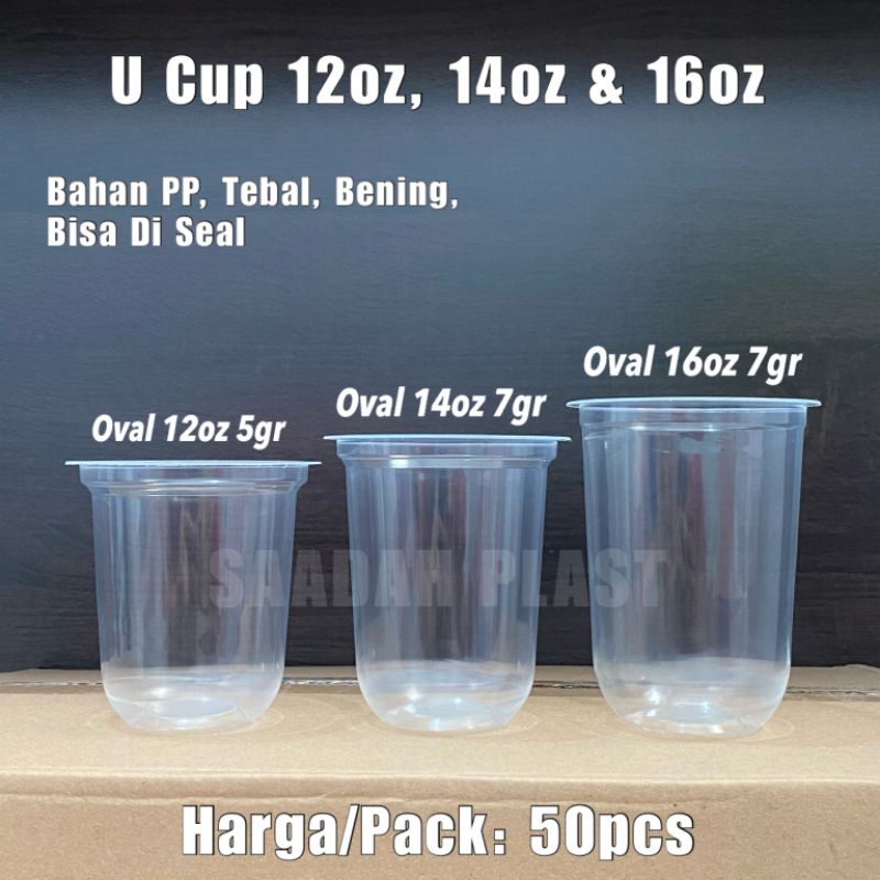 (ISI 50Pcs) Gelas Oval 12oz 14oz &amp; 16oz &amp; 18oz TEBAL / U Cup PP Bulat