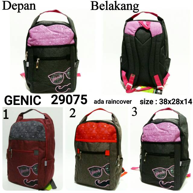 Tas sekolah ransel backpack wanita dewasa Genic 29075 tas punggung murah dan terbaru