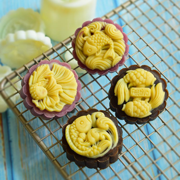 (4pc) cetakan kue bulan 2020 (50gr) cetakan nastar mooncake press mold bulat - Fish