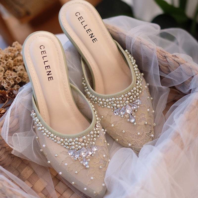 𝗖𝗘𝗟𝗟𝗘𝗡𝗘 Iseul Beads Heels 5warna | Wedding shoes 7 cm selop brokat payet pengantin