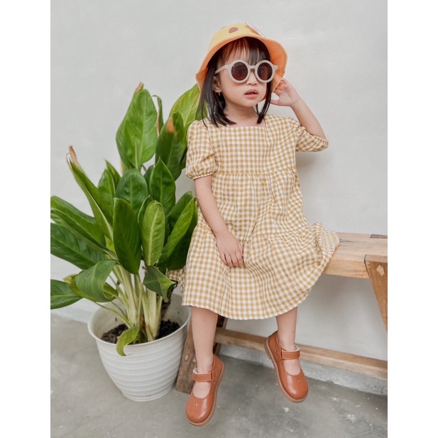 Yobebee Dress Kotak Anak Perempuan Usia 1 2 3 4 5 Tahun Baju Bayi Korea Gaun Babydoll Daster Kids Motif Plaid Warna Pastel Katun Lembut Model Baju Casual Harian Main Santai Anak Cewek