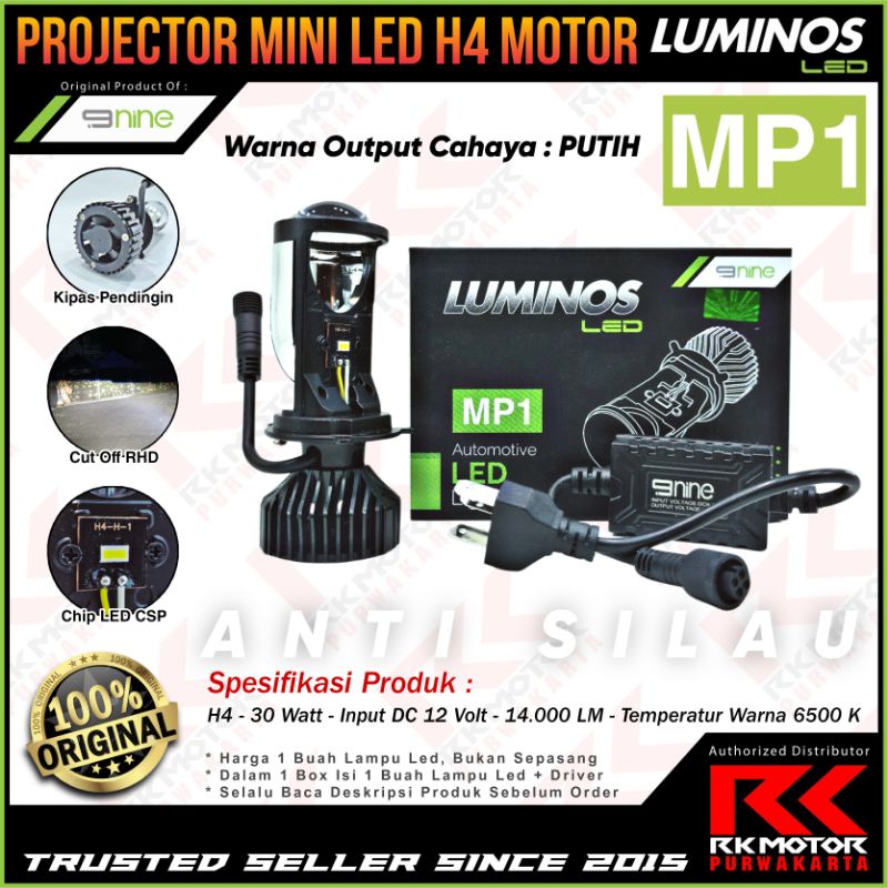 Lampu Projector LED Mini H4 Motor Mobil Nine Luminos MP1 Warna Putih