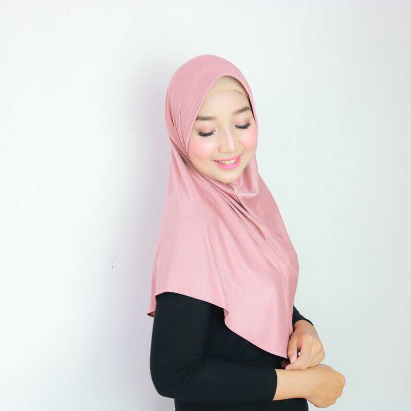 Jilbab Instan Hamidah Jersey Kerudung Olahraga Daily Termurah-DUSTY PINK