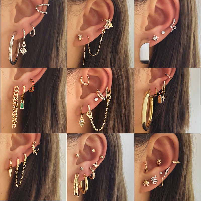 Anting Rumbai Kupu-Kupu Geometris Aksen Mutiara Berlian Imitasi Bahan Logam Gaya Eropa Amerika