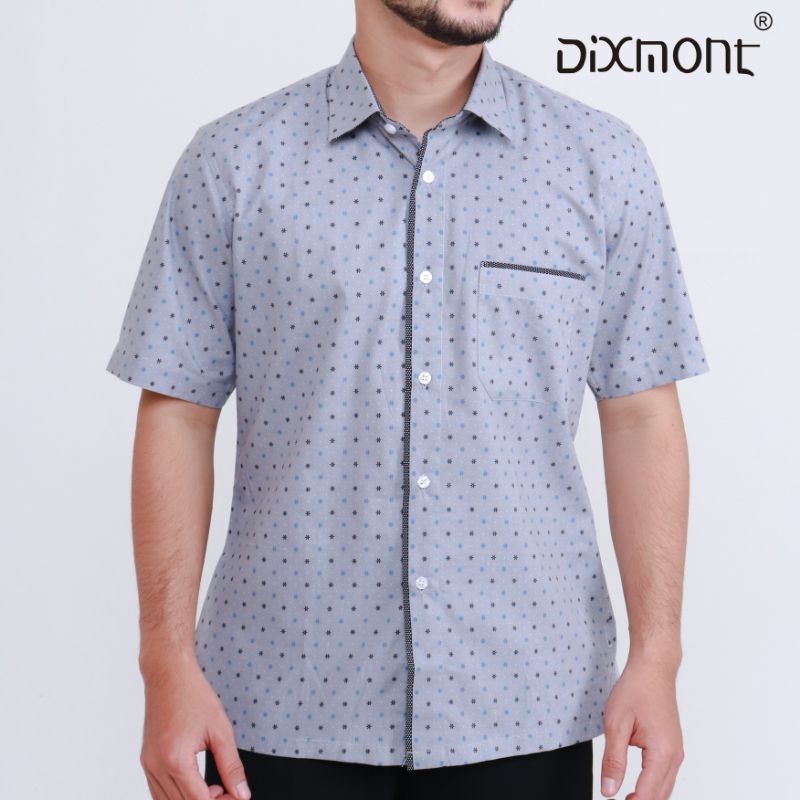 Dixmont Kemeja Pria Basic Formal Motif Lengan Pendek Hem MS03221