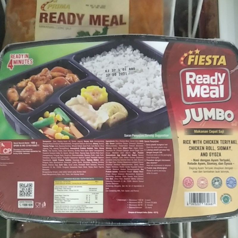 

fiesta ready meal jumbo rice with chicken teriyaki, chicken roll, siomay and gyoza