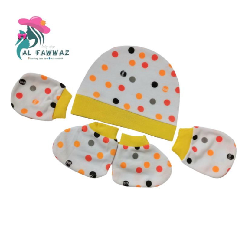 Topi bayi set 3in1 polkadot