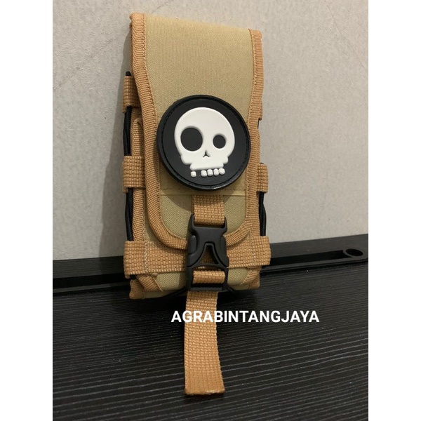 SARUNG HP PINGGANG LOGO TENGKORAK TACTICAL TERMURAH POUCH HP PINGGANG LOGO TENGKORAK TAS HP PINGGANG