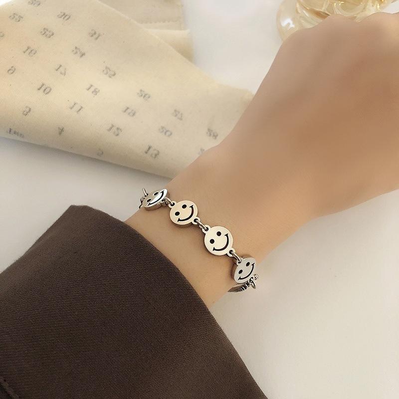 Smiley Double-layer Bracelet Stitching Stacked Ins Personality Snake Bone Chain