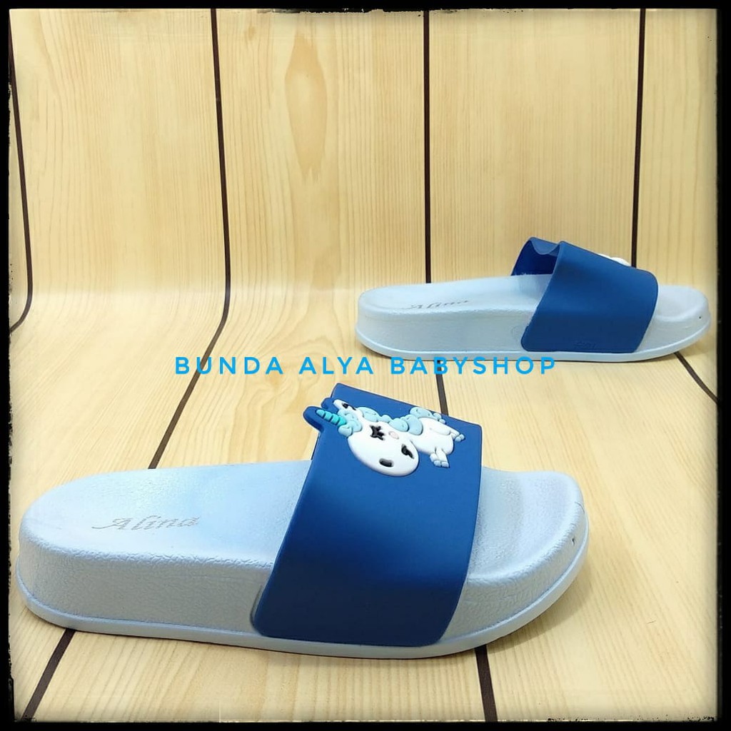 Sendal Anak Perempuan IMPORT Usia 3 4 5 Tahun Lentur BIRU - Sandal Anak Perempuan Karet Unicorn Size 26 - 30 Anti Licin