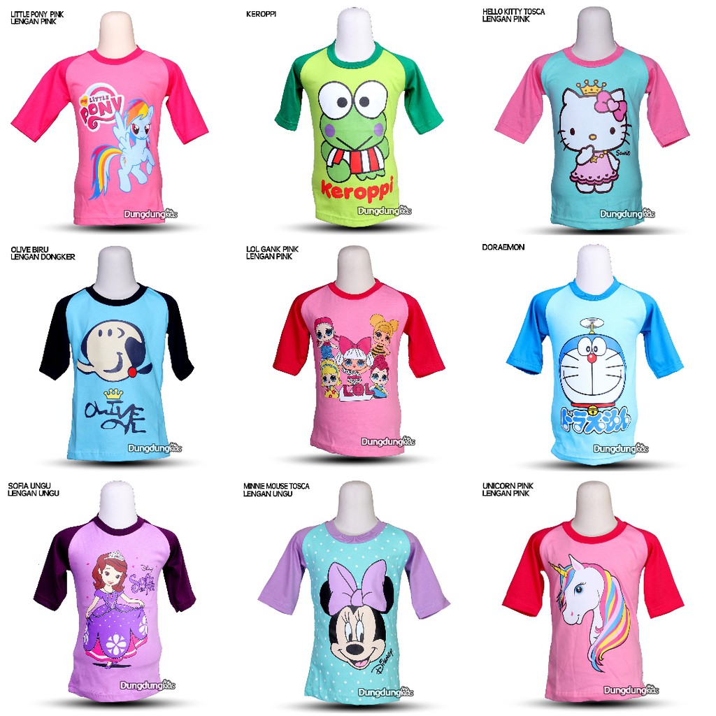  BAJU  KAOS  RAGLAN  KARAKTER  PAKAIAN ATASAN ANAK  CEWEK 