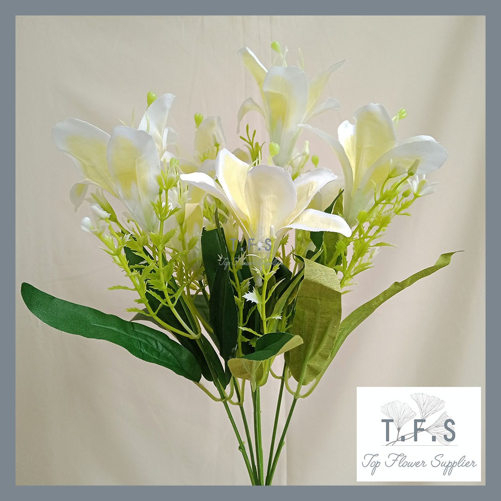 Artificial Lilium Flower Bunga Lily Cabang Palsu Plastik Dekor Pajangan Hiasan Meja Ruang Tamu-YELLOW