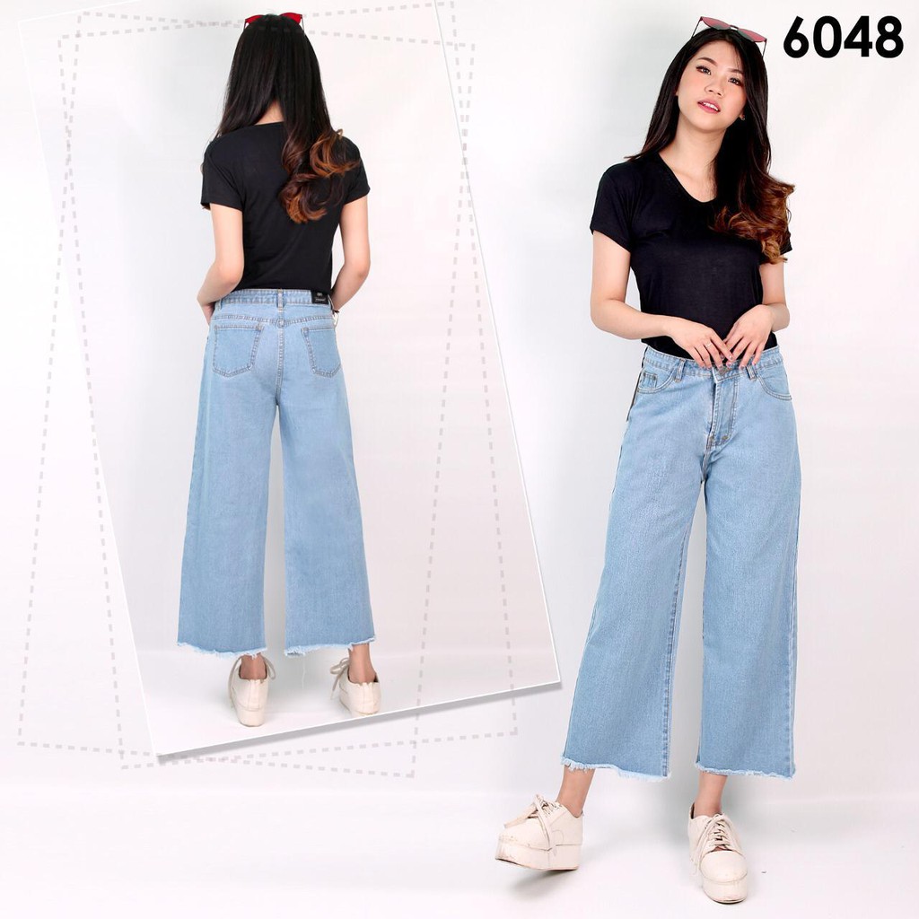 (27-30) Boyfriend Jeans Wanita Rawis Lebar Celana Panjang Cewek Cutbray Bawah Lebar