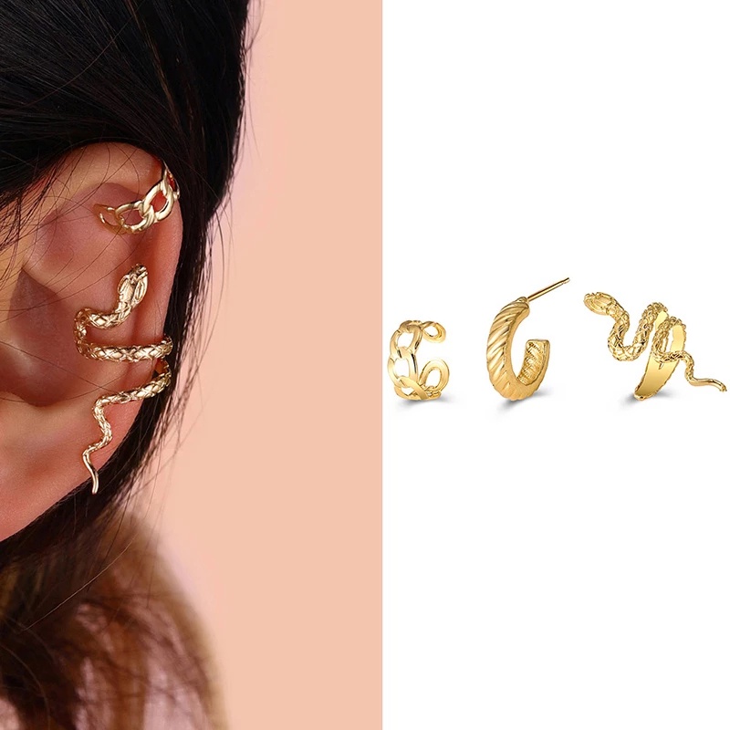 3pcs / set Anting Kait Gantung Wanita Desain Ular Gaya Elegan / Vintage / Minimalis Untuk Pernikahan / Pesta