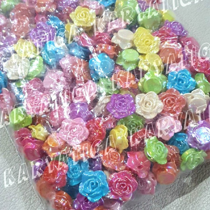 Mote Manik Mawar Pelangi / AB Diameter 2 cm - Warna Mix (1 Pon)