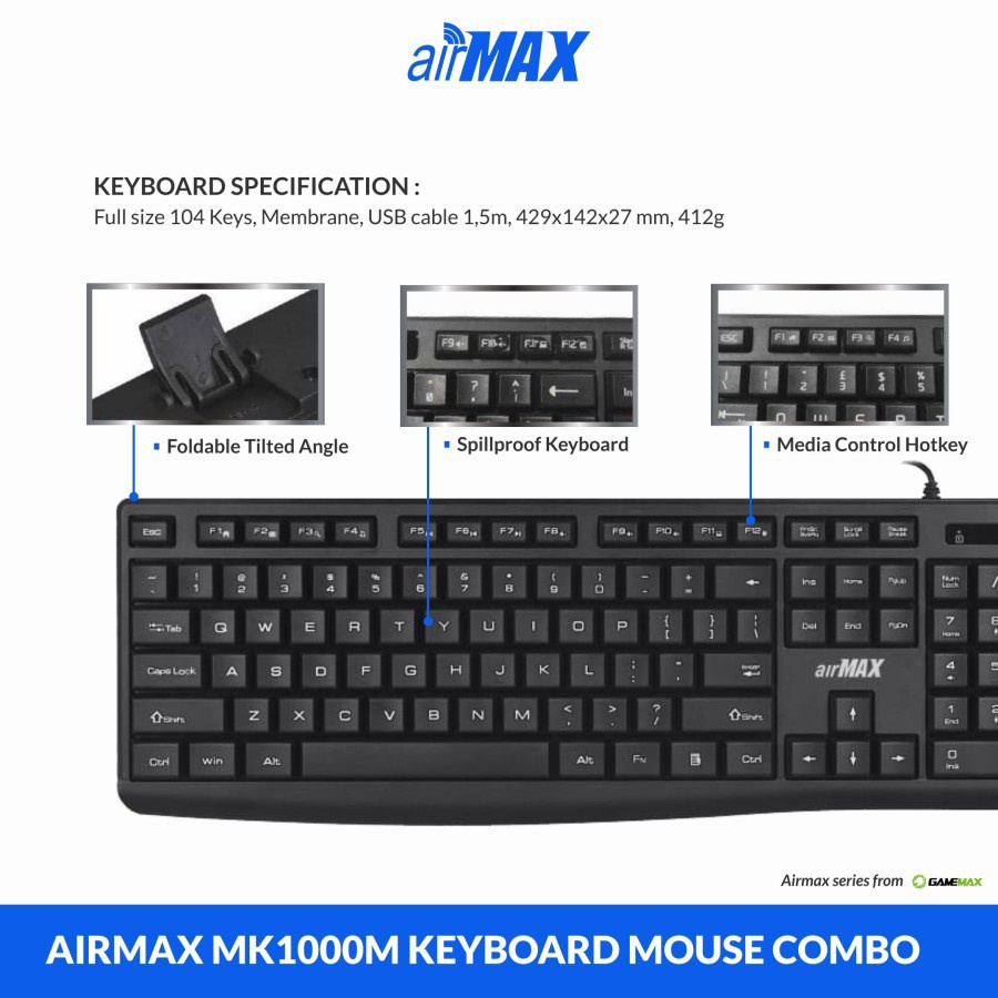 Gamemax Mouse &amp; Keyboard Multimedia Wired Bundle MK-1000M