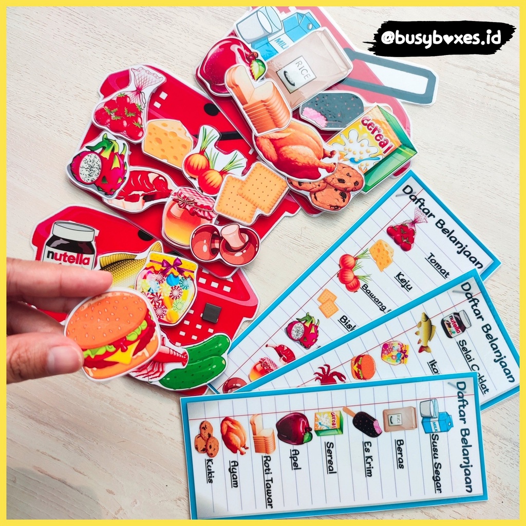 [busyboxes.id] mainan edukasi preschool pratk pretend play daftar belanjan busy page busypage shopping list bermain peran