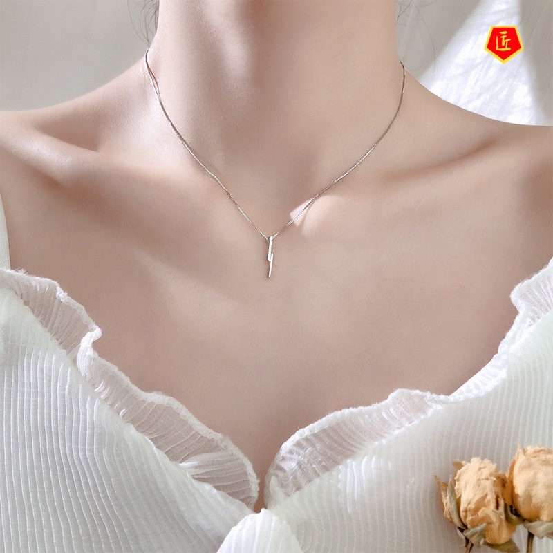 [Ready Stock]S925 Silver Diamond Geometric Long Strip Necklace Female Niche Ins Fashion