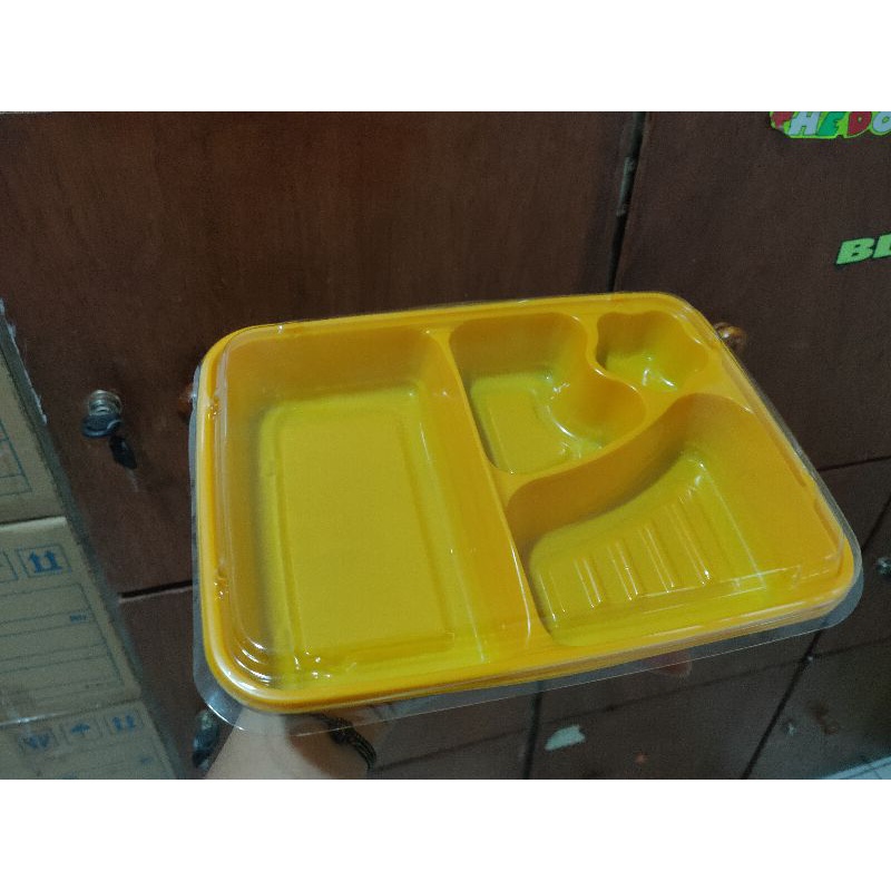 (isi 50pcs) Mika Bento Q2/ Mika Bento Kotak / Tray Bento /Box bento 4 sekat/ Mika Bento Motif Bintan