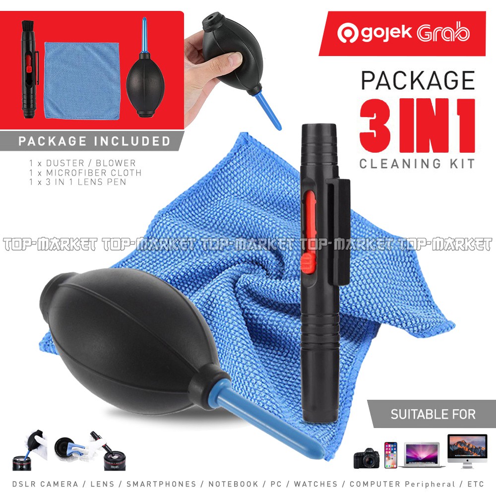 Cleaning Kit 3 in 1 Lensa Kamera Pembersih Monitor LCD HP Laptop Air Blower + Lens Pen + Micro Fiber