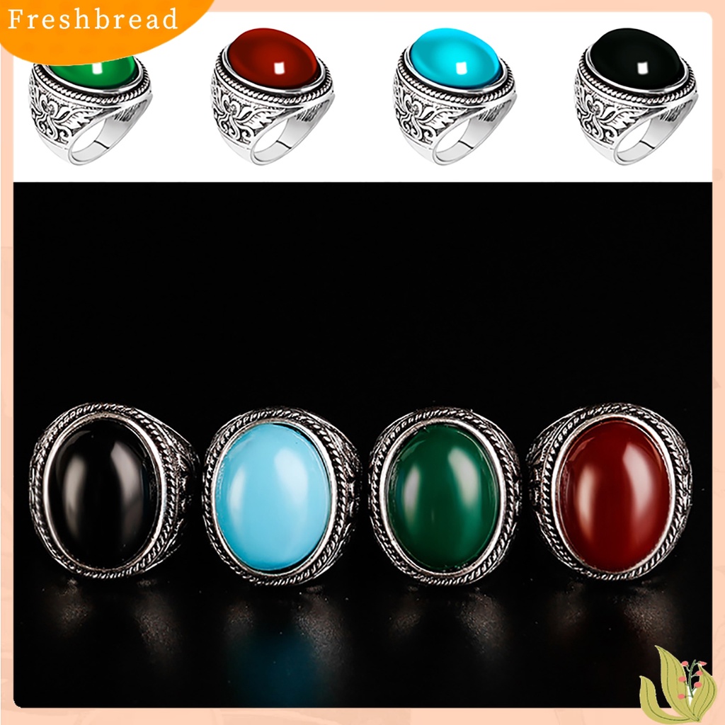 【Fresh】❀Men Vintage Artificial Gem Finger Ring Carving Band Jewelry Party Banquet Gift