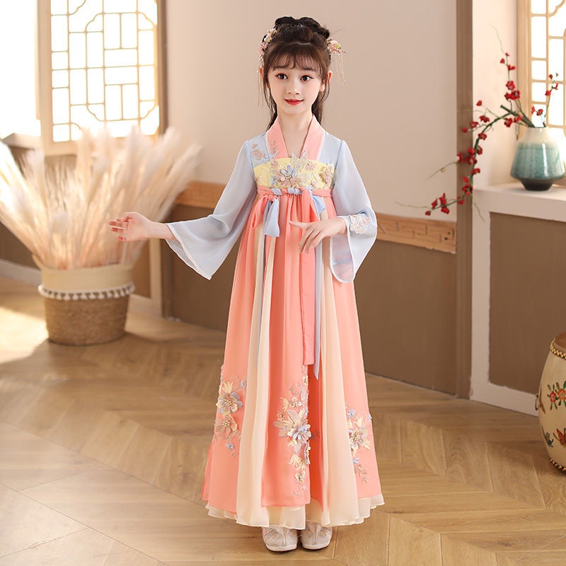 Hanfu girls summer dress Chinese style long sleeve ancient dress super fairy Ru skirt baby cherry Pr