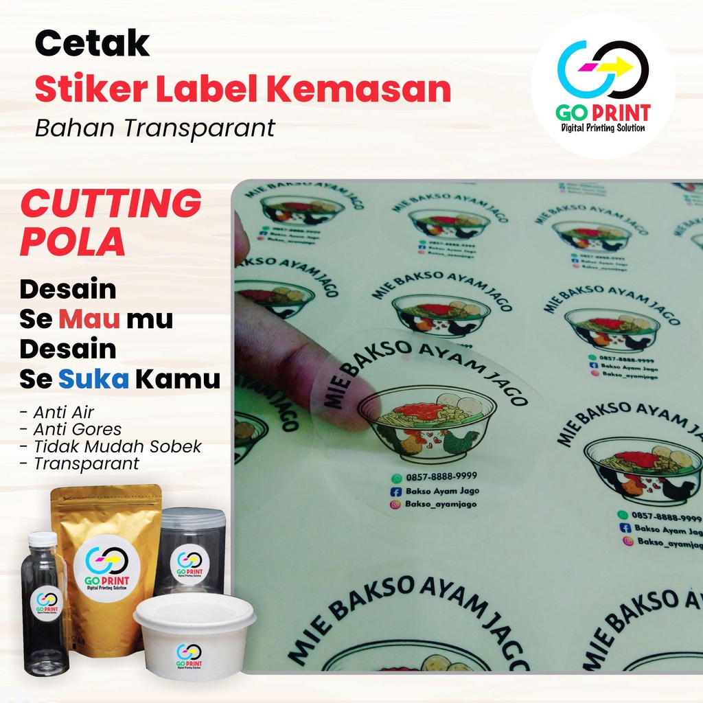 

Cetak Stiker Transparant Anti Air A3+ / Label Makanan / Label Minuman / Label Kemasan / Label Botol
