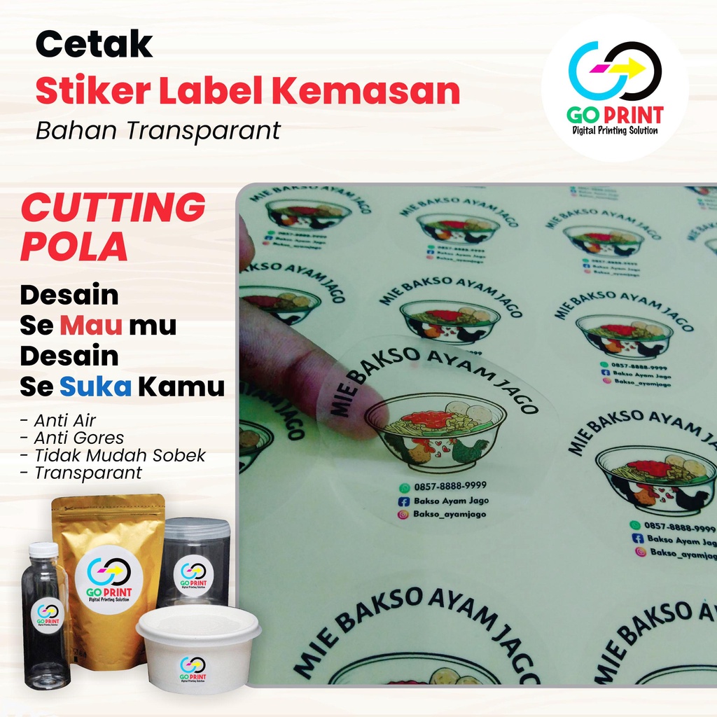 Jual Cetak Stiker Transparant Anti Air A3 Label Makanan Label Minuman Label Kemasan 8314