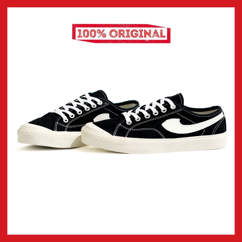 ORIGINAL - Sepatu Brand Lokal Kasual Pria Wanita No Brand Black White Low Not Sneakers Compass Gazelle Hitam Putih