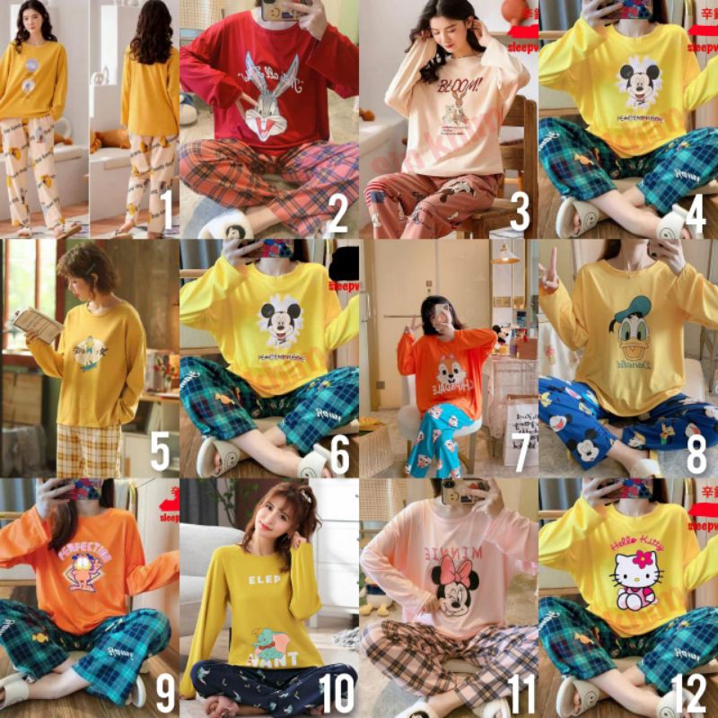 piyama PP wanita bahan spandex import motif karakter disney