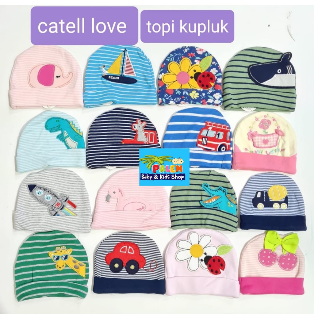 Topi baby catell love boy/girl dengan bordir yg menarik 0-3bln 113223