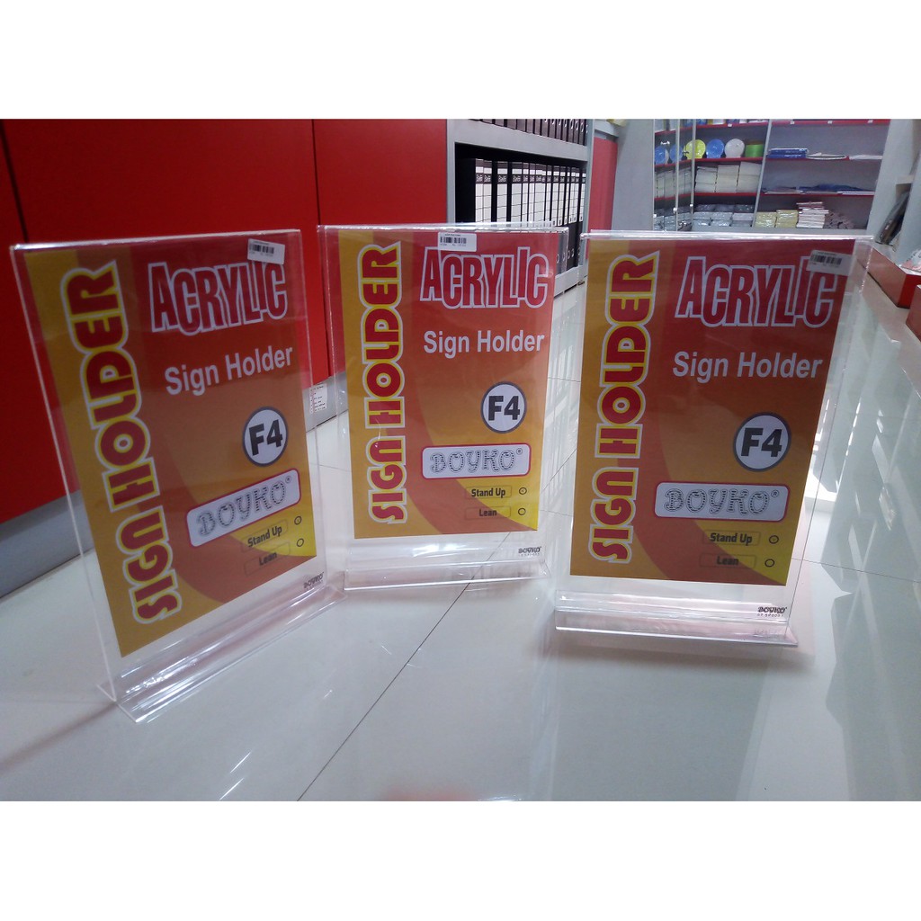 

ACRYLIC SIGN HOLDER F4 MODEL STAND UP MERK BOYKO