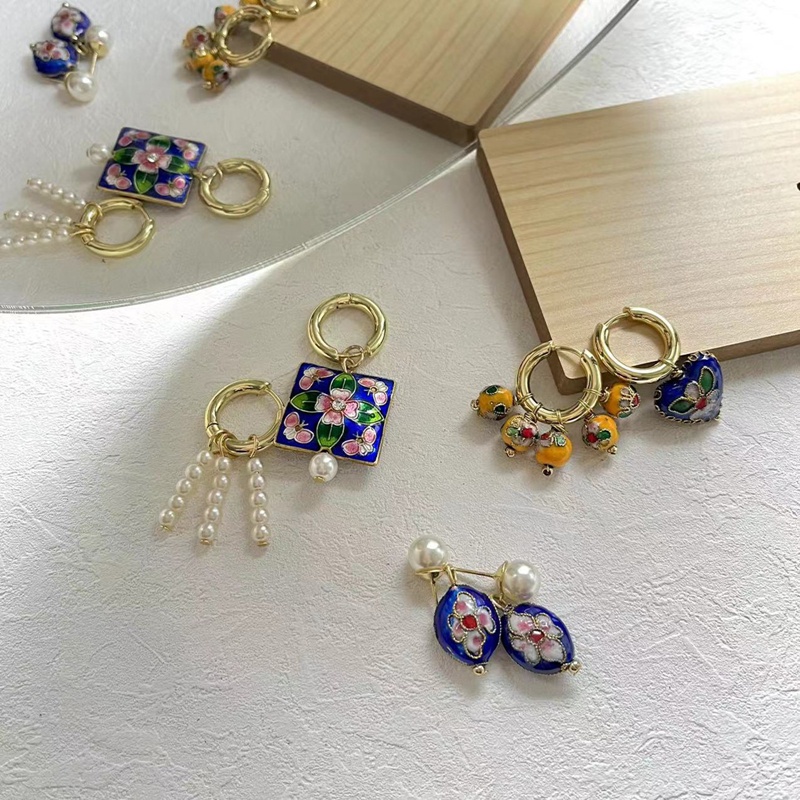 Anting Tusuk Gantung Statement Desain Bungamanikmanik Cloisonnemutiara Warna Warni Gaya Barok Untuk Wanita