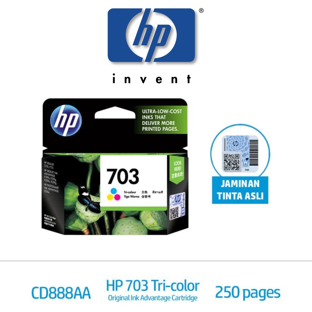 HP ink Catridge 703 Black Colours | Hitam Warna Advantage Tinta Printer Deskjet Photosmart D730, F735, K109a, K109g, K209a, K209g, K510a -Genuine Product