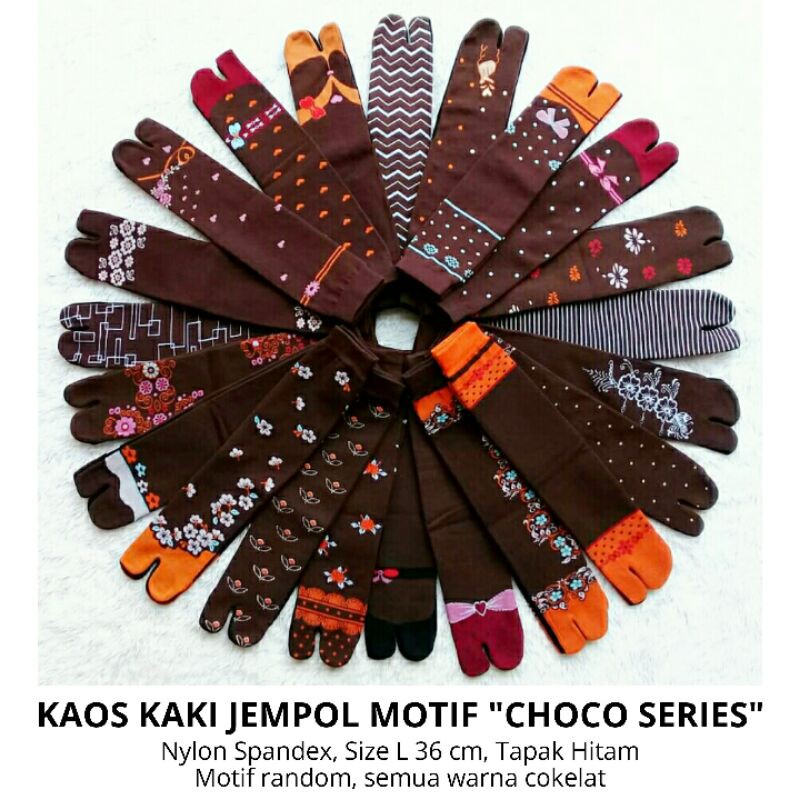 Kaos Kaki Jempol Wanita Muslimah Motif &quot;Choco Series&quot;, Seragaman Warna Cokelat, Nylon Spandex Size L