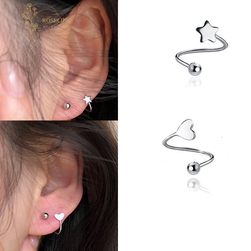 Roselife Anting Tusuk Bentuk Spiral Bahan Stainless Steel Untuk Pria / Wanita